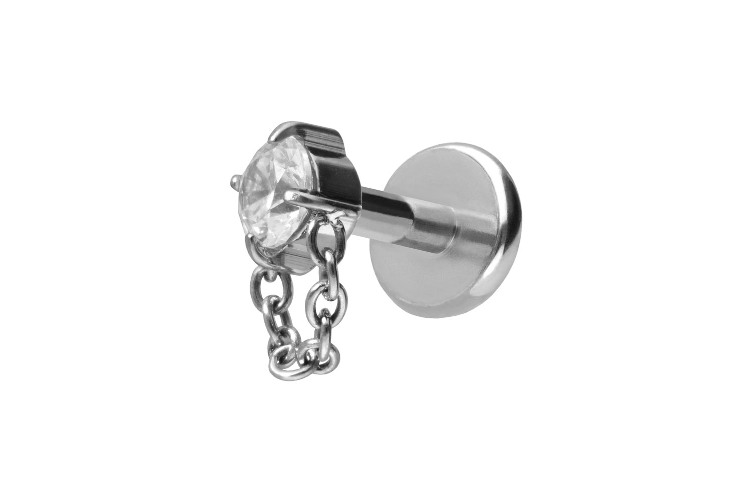 Titan Labret Piercing mit Push Fit KRISTALL + KETTE